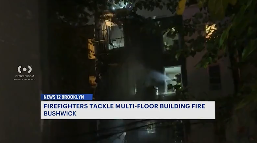 Video thumbnail for Firefighters battle flames at apartment building in Bushwick