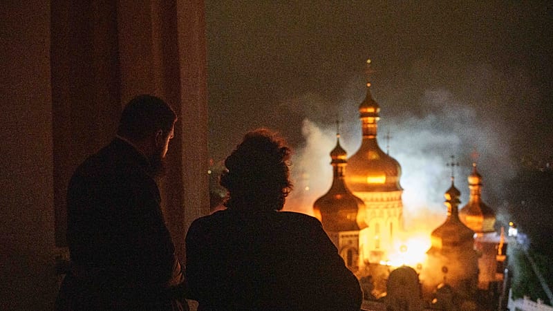 Video thumbnail for Russian attack sets fire to a UNESCO-listed monastery in Kyiv