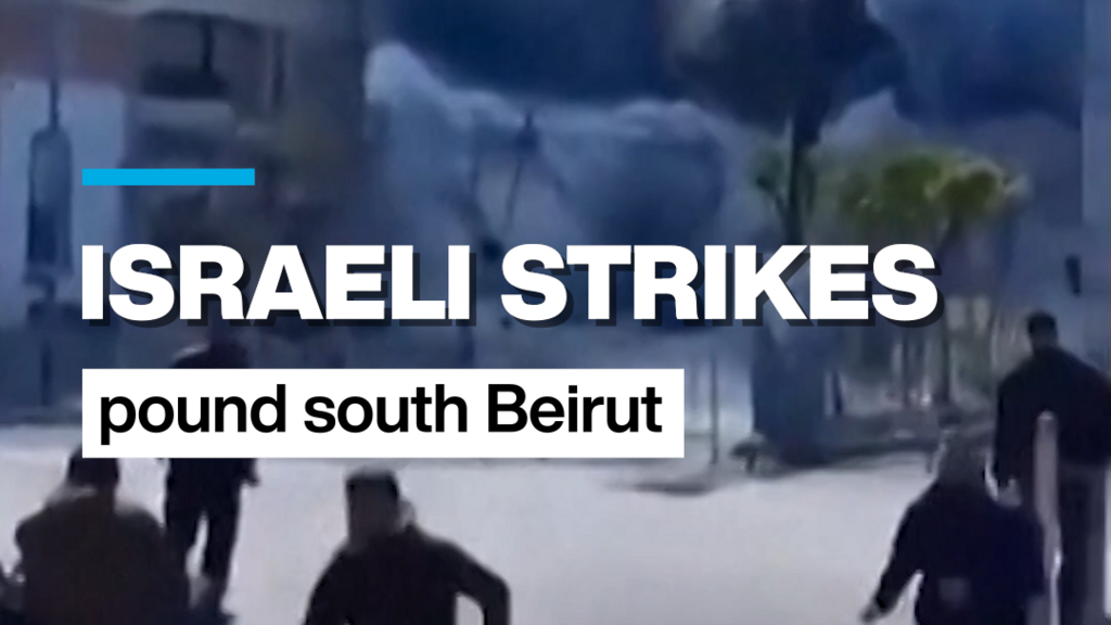 Video thumbnail for Israeli strikes pound south of Beirut, displacing more than 100,000 in a day