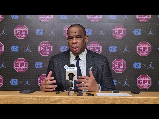 Video thumbnail for #UNC coach Hubert Davis after the Tar Heels blowout of Notre Dame