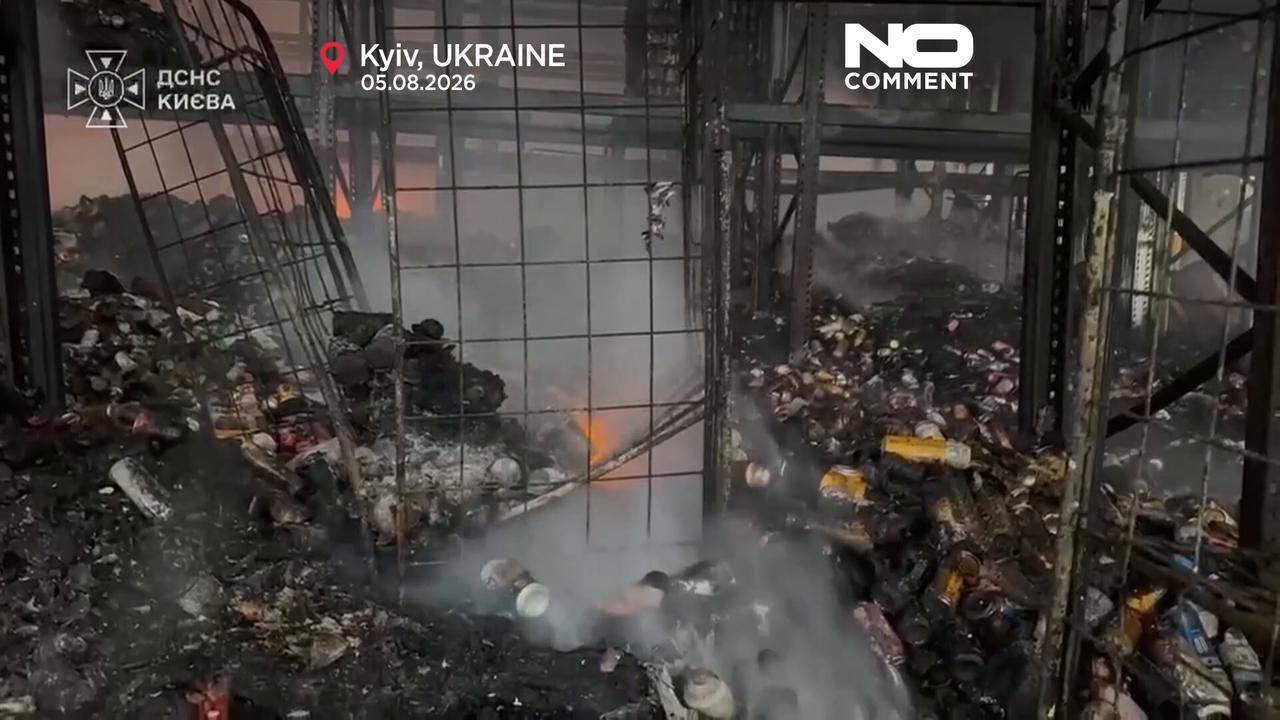 Video thumbnail for Fires rage after Russian missile and drone attack on Kyiv