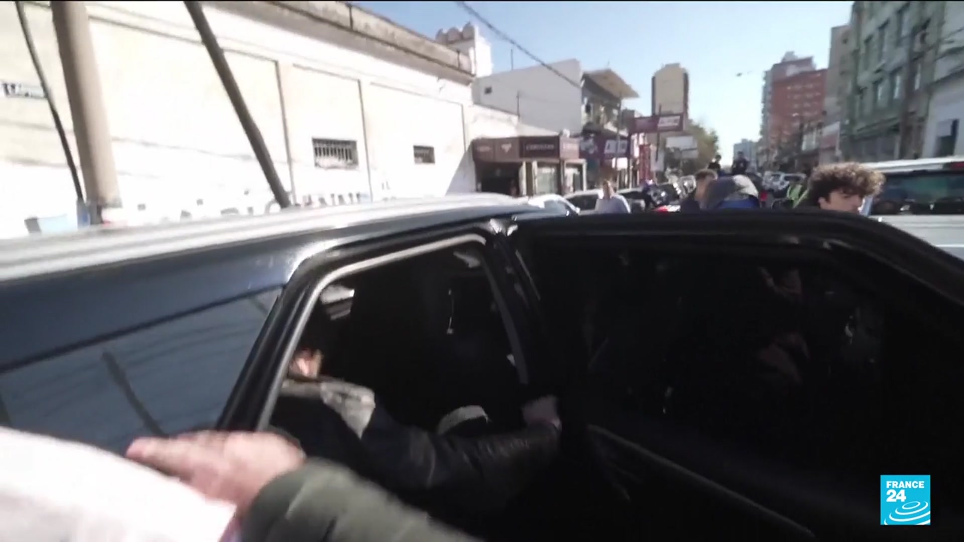 'Video thumbnail for Argentina's Milei pelted with stones while campaigning amid corruption scandal'