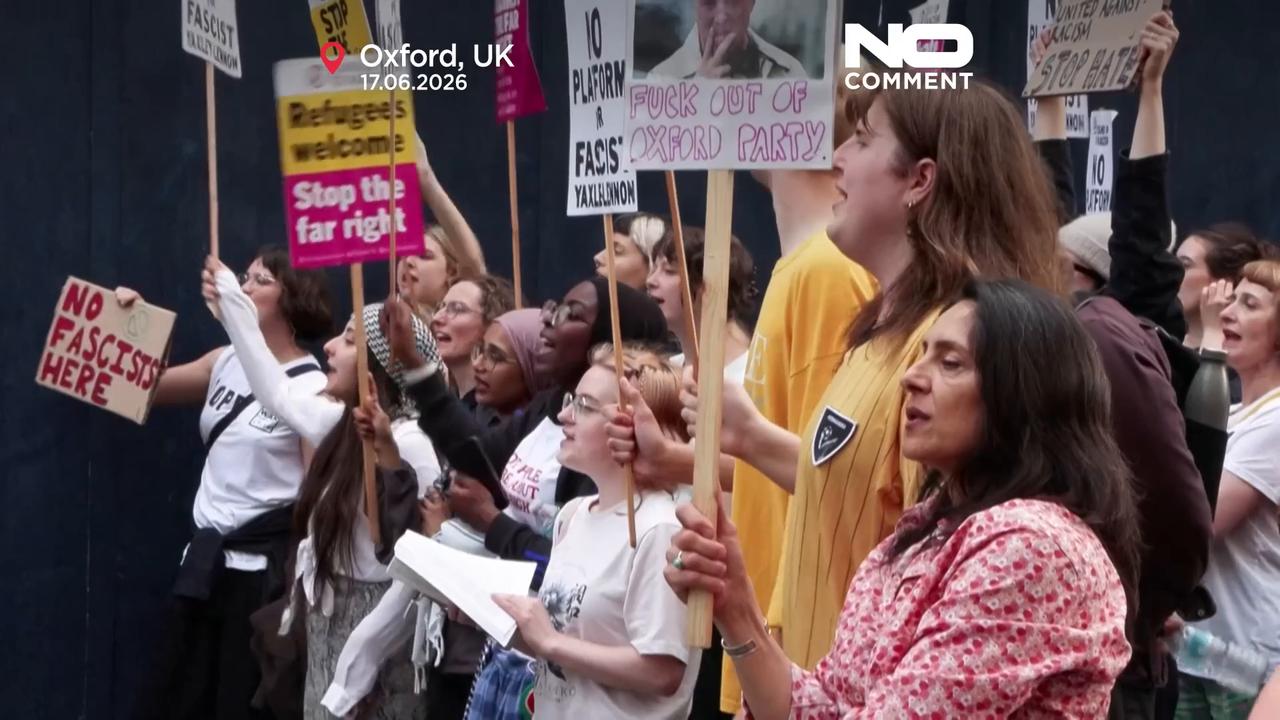 Video thumbnail for UK: Tommy Robinson’s Oxford Union debate sparks protests and free speech backlash