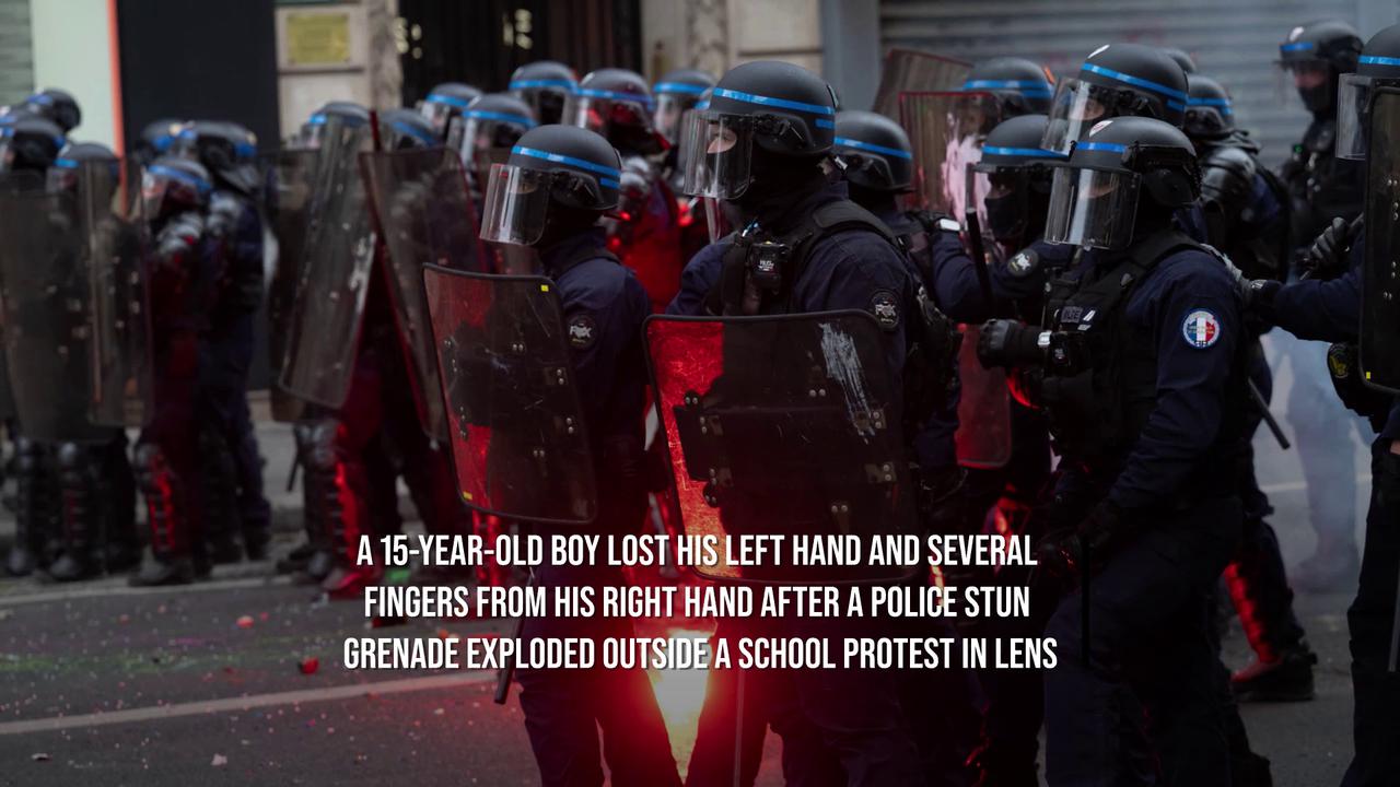 Video thumbnail for French Police Accused Over 'War-Like' Injuries To Teenagers In School Protests.