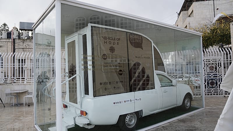 Video thumbnail for Popemobile transformed into Gaza mobile emergency health clinic