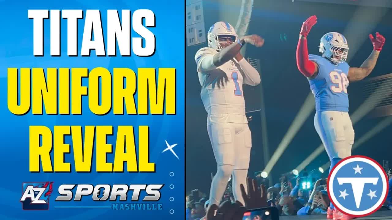 Video thumbnail for A to Z Sports Nashville: Tennessee Titans New Uniforms & Logo Unveiled!