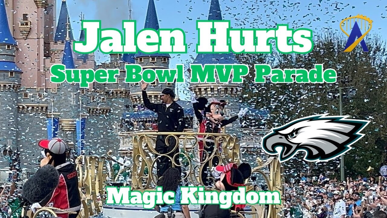 Video thumbnail for Jalen Hurts Celebrates Philadelphia Eagles Super Bowl Win at Disney World