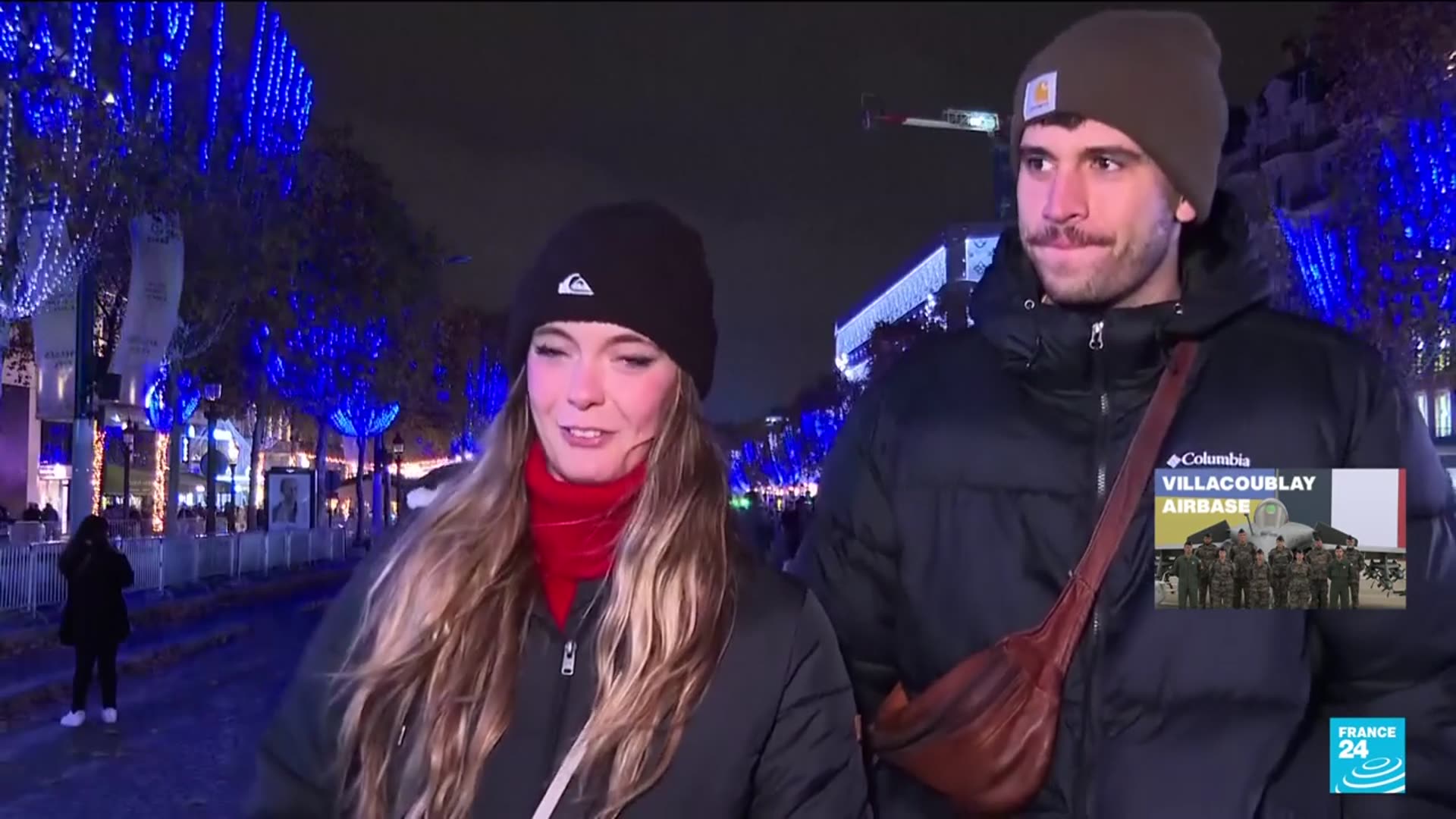 'Video thumbnail for France: Christmas lights on Paris's Champs-Elysées switched on'