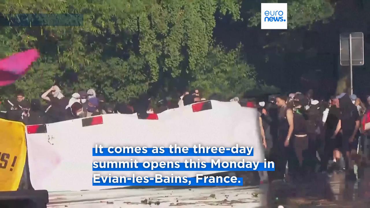 Video thumbnail for Thousands protest G7 in Geneva as Trump, other leaders ready for summit in France
