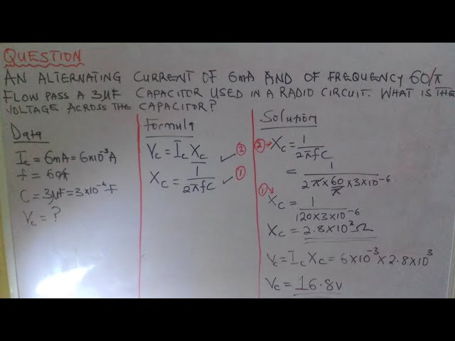 'Video thumbnail for An alternating current of 6mA and of frequency 60/π flow pass a 3μF capacitor used'