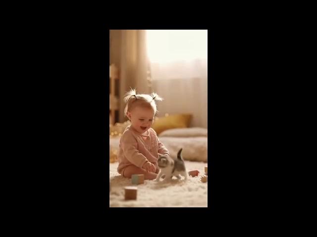 Video thumbnail for Adorable Baby Girl Playing With a Kitty