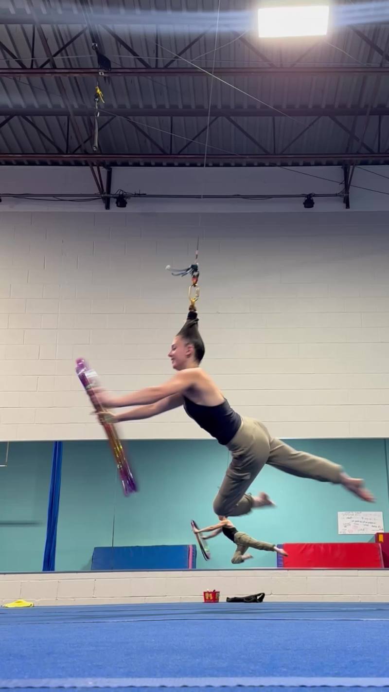 Video thumbnail for Hair Hang Circus Aerialist Training with Multiple Hoops