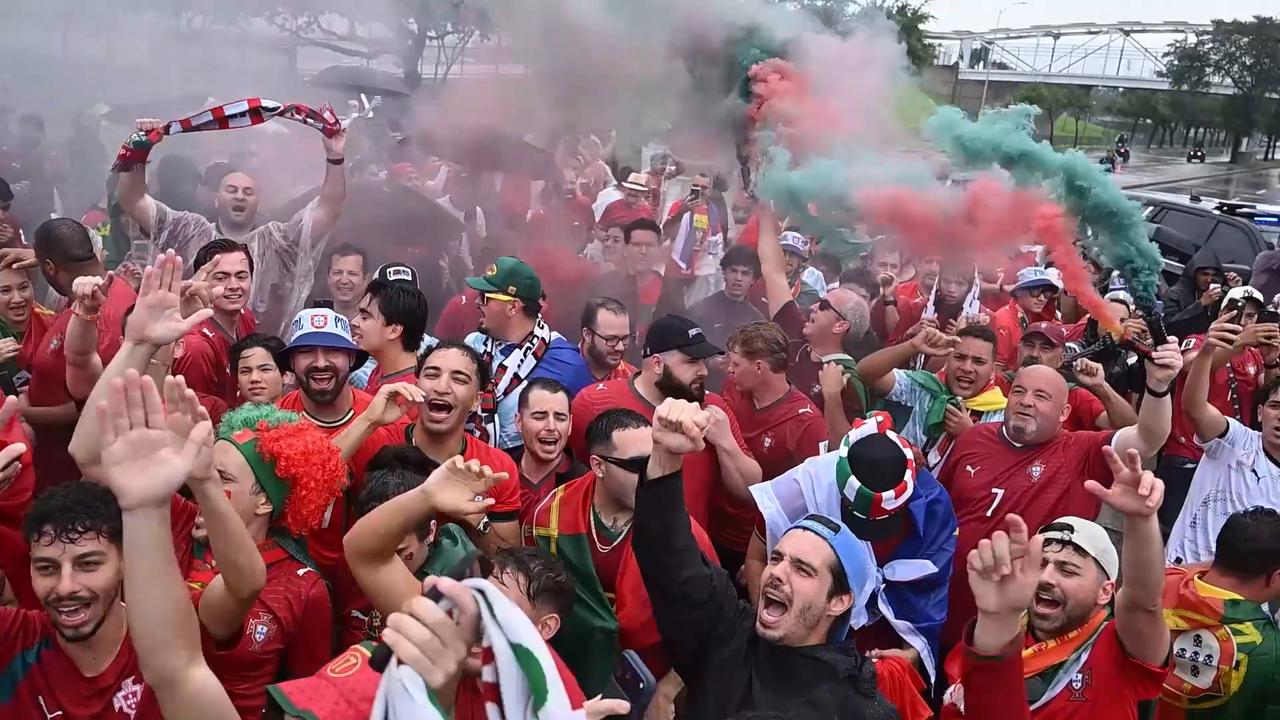 Video thumbnail for US: Portugal fans flock to Houston stadium for World Cup match against DR Congo.