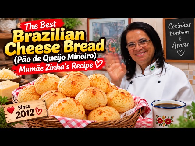 Video thumbnail for The Best Brazilian Cheese Bread (Pão de Queijo Mineiro) | Mamãe Zinha's Recipe ❤️