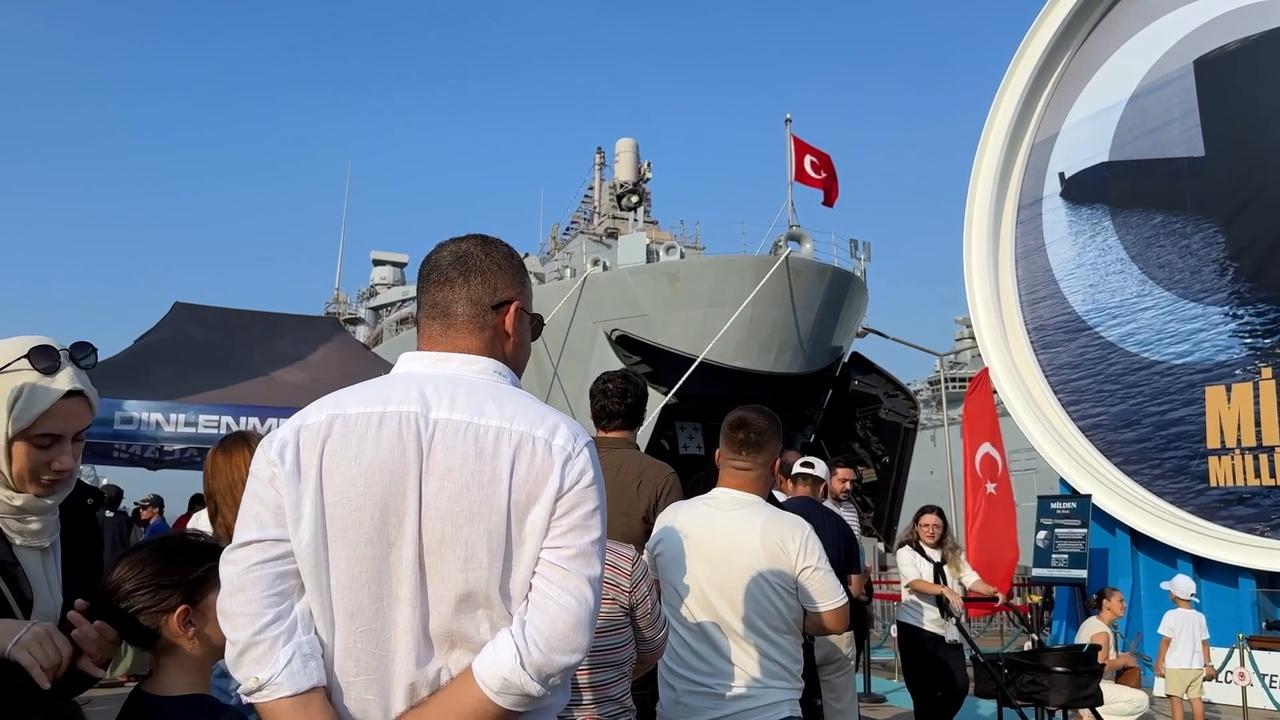 Video thumbnail for Türkiye: Türkiye's TCG Sancaktar draws visitors at TEKNOFEST Blue Homeland.