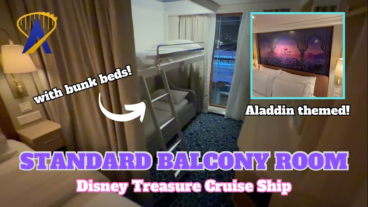 Video thumbnail for Disney Treasure Standard Balcony Room Tour with Bunk Beds