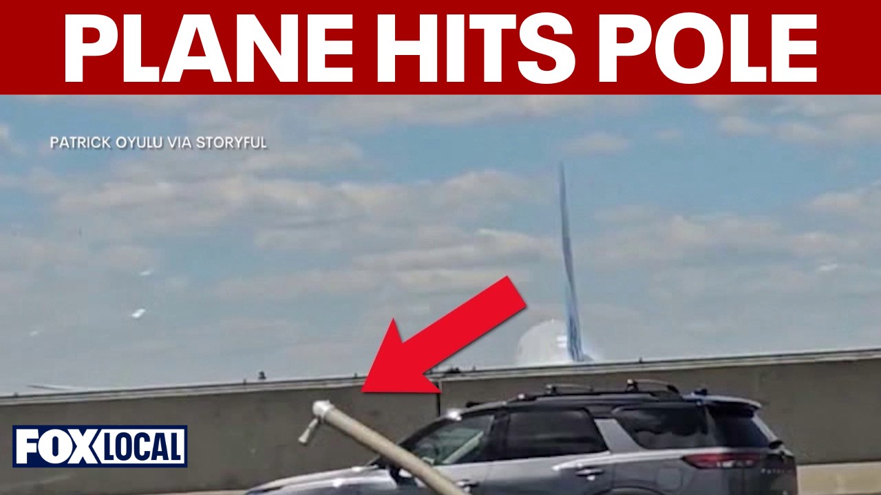 Video thumbnail for Plane strike light pole, truck on NJ Turnpike while landing at Newark Airport