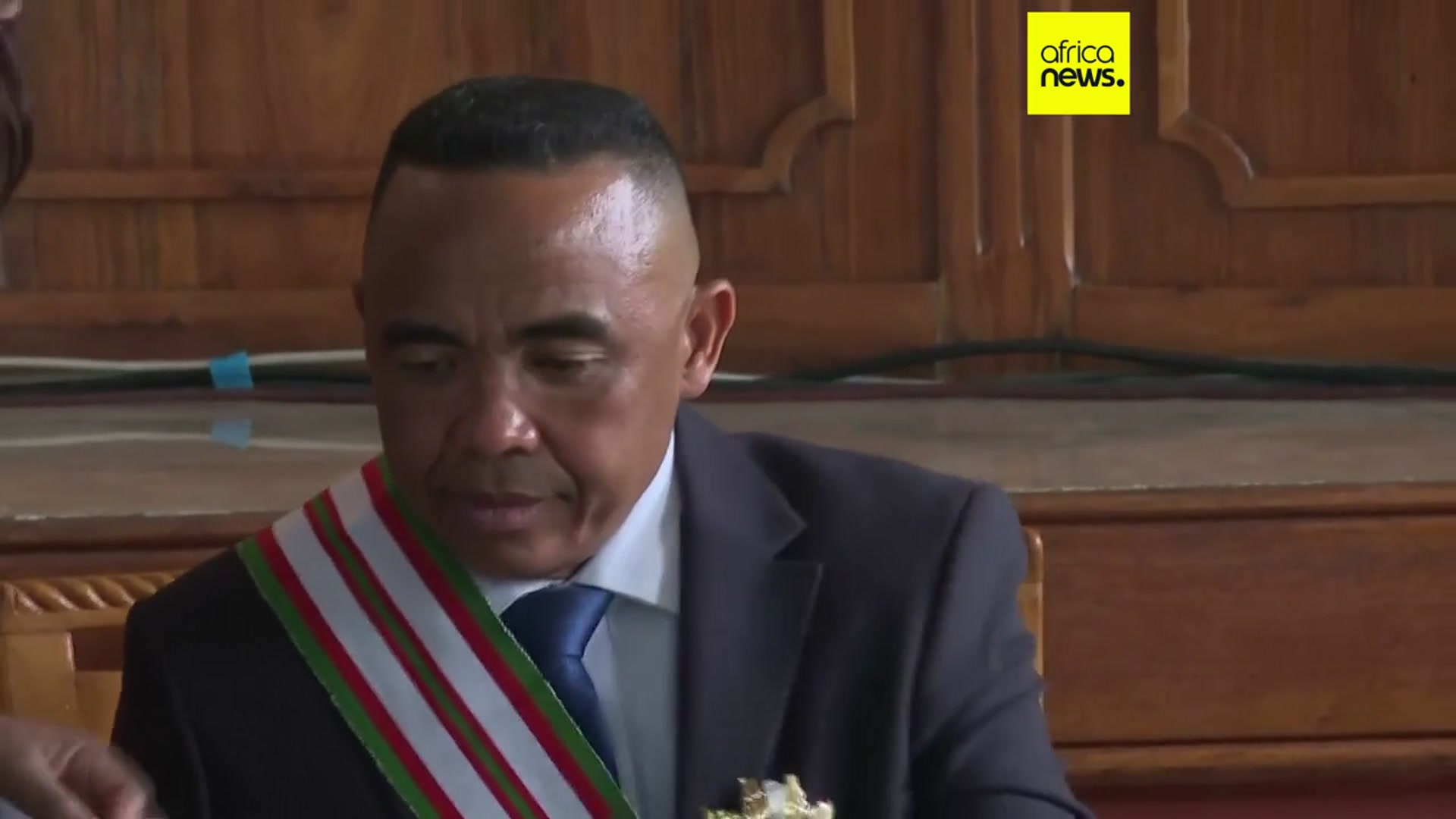 'Video thumbnail for Army colonel sworn in as Madagascar’s new leader after coup'