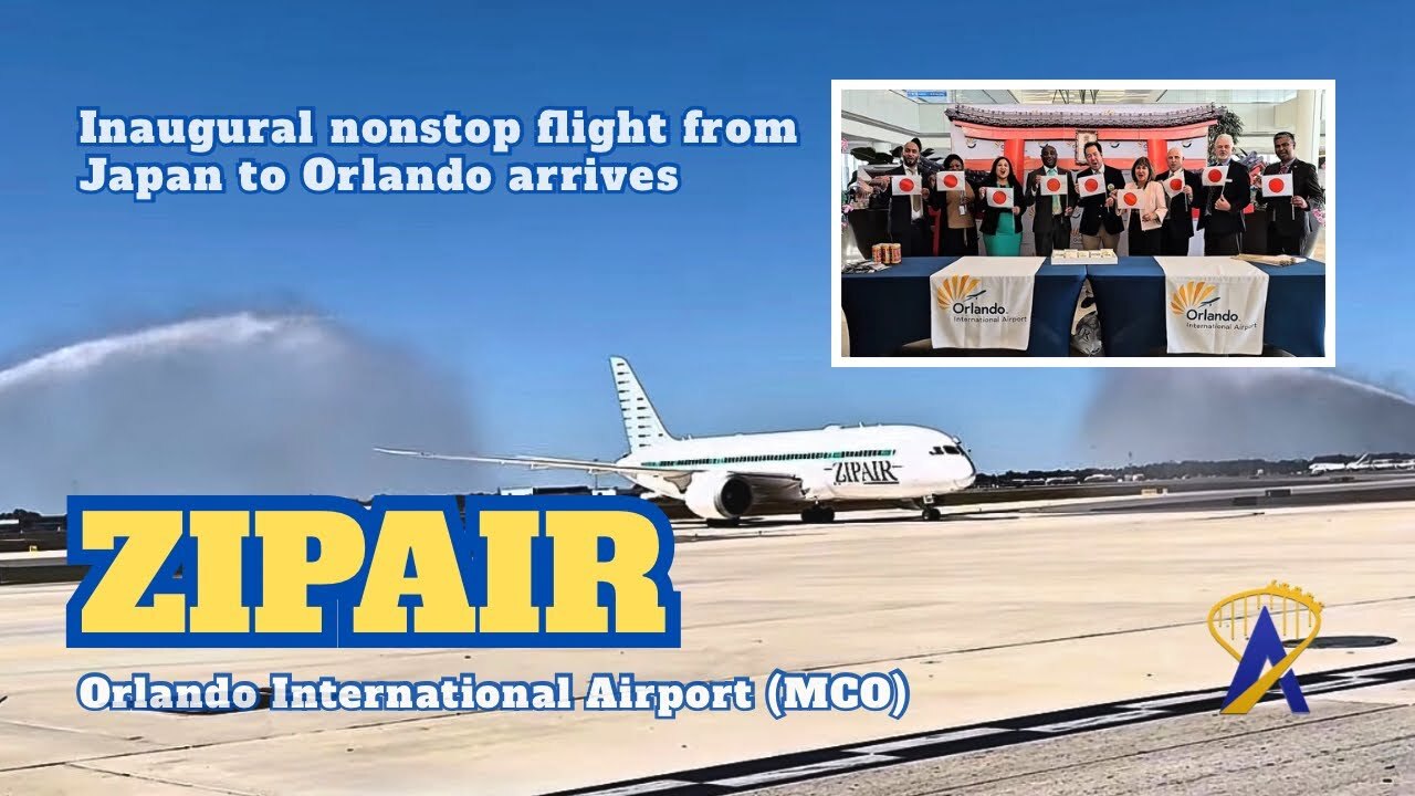 Video thumbnail for ZIPAIR Lands in Orlando! Historic First Flight from Tokyo (Water Salute)