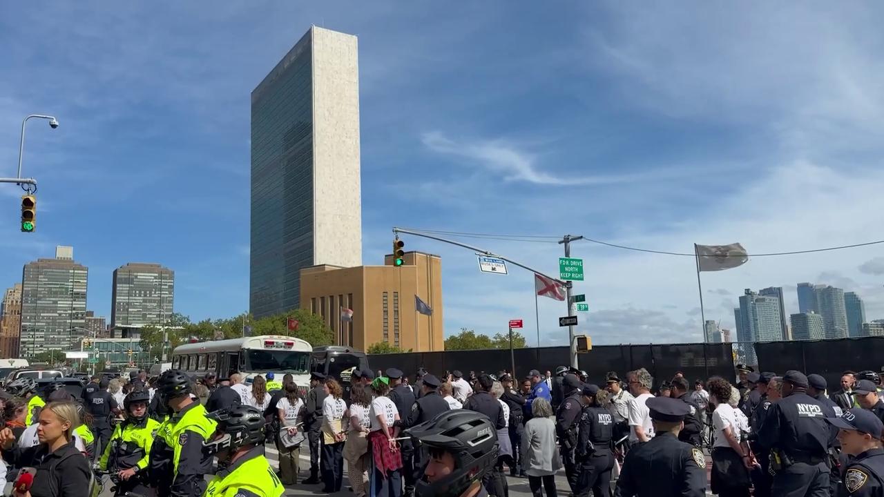 Video thumbnail for USA: Protesters detained at UN Headquarters before Netanyahu’s speech.