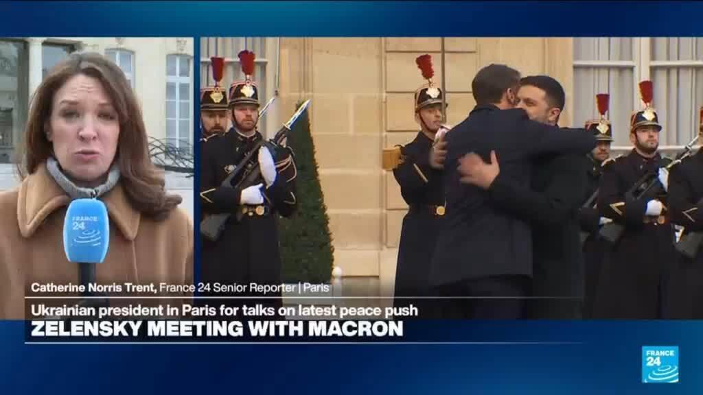 Video thumbnail for Ukraine's Zelensky arrives in Paris for talks over 'fair and lasting peace' with Macron