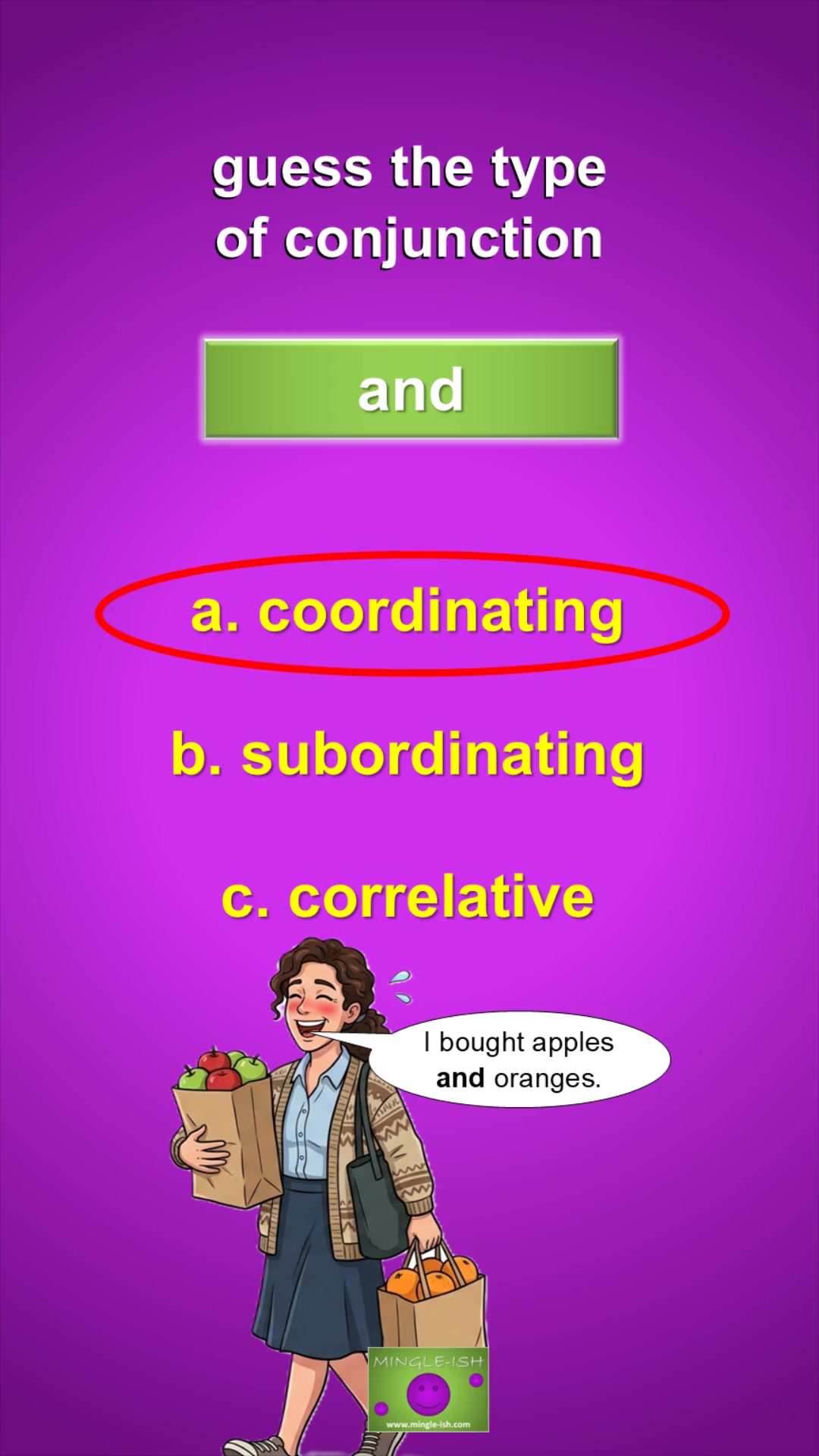 Video thumbnail for Conjunctions Quiz: Coordinating, Subordinating or Correlative? #1