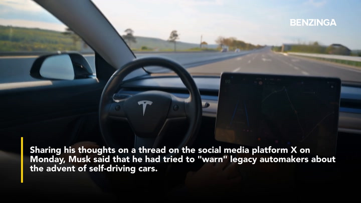Video thumbnail for Elon Musk Says He Offered Tesla FSD License To Legacy Automakers 'But They Don't Want It-' 'I've Tried To Warn Them'