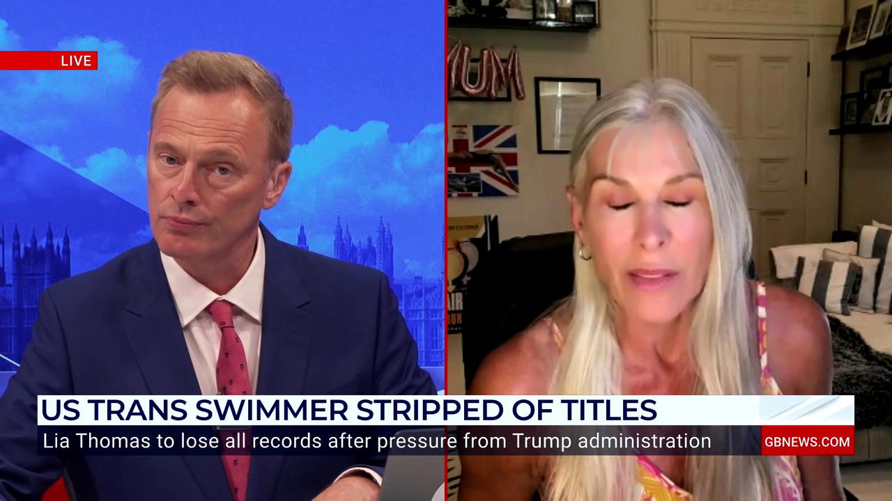 Video thumbnail for WATCH: Sharron Davies reacts to trans swimmer Lia Thomas being stripped of records