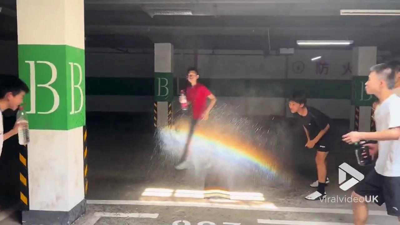 'Video thumbnail for VV5007 Boys create artificial rainbow with water spray in
garage'