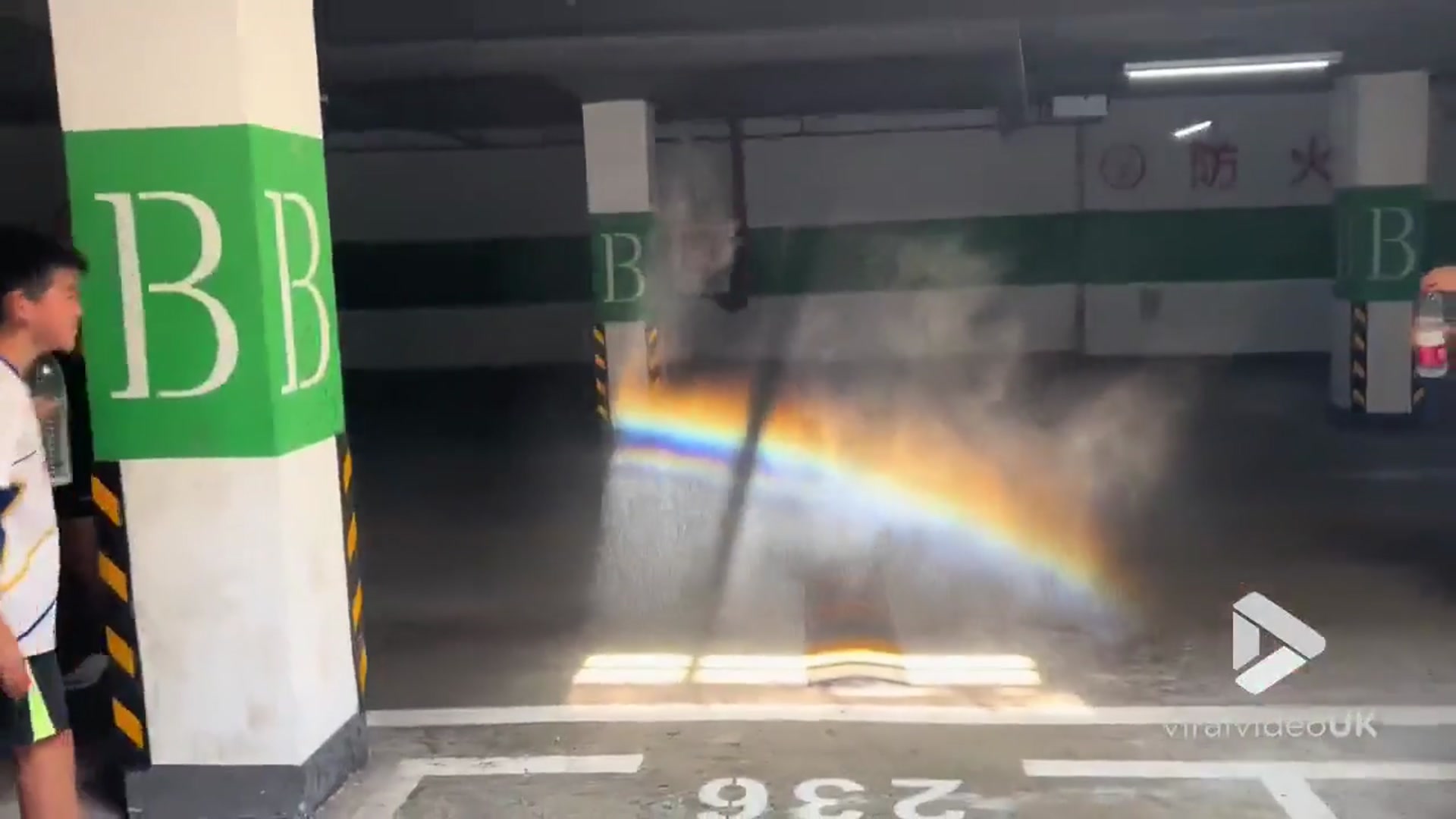 'Video thumbnail for VV5007 Boys create artificial rainbow with water spray in
garage'