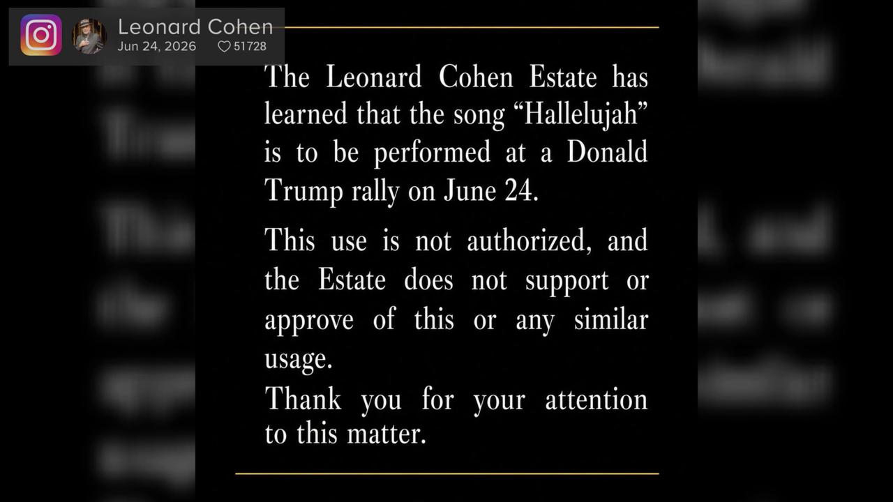 Video thumbnail for UNCAPTIONED: Leonard Cohen's estate objects to use of Hallelujah at Donald Trump rally.