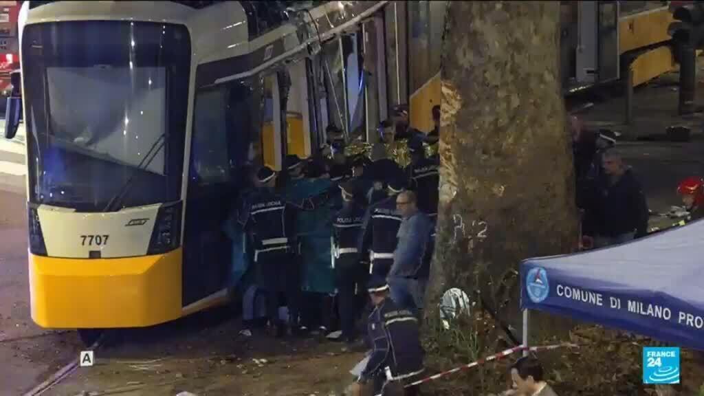 Video thumbnail for Milan tram derails and slams into a building, killing two people