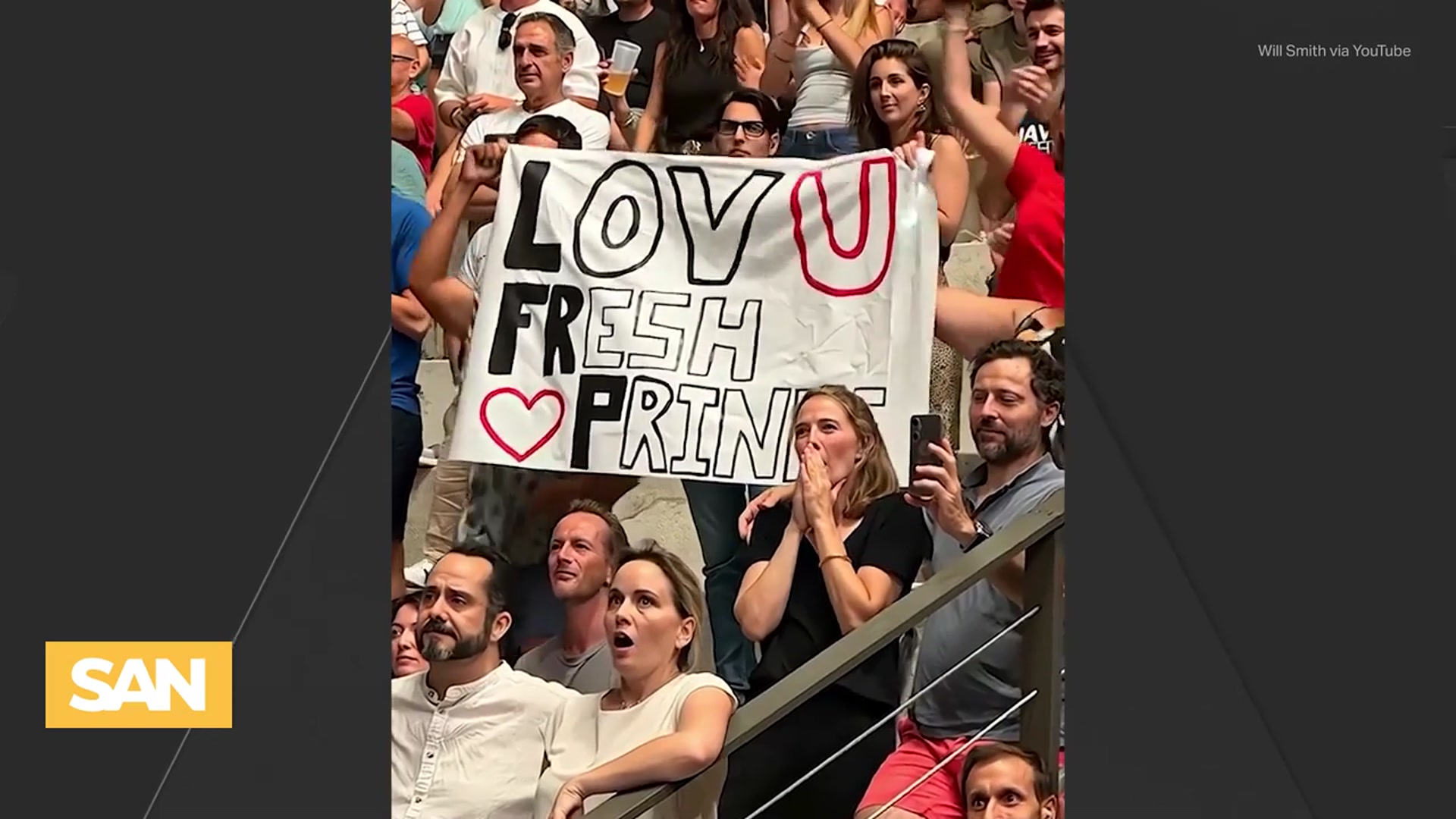 'Video thumbnail for Fans accuse Will Smith of using AI to fake crowd in tour promo'