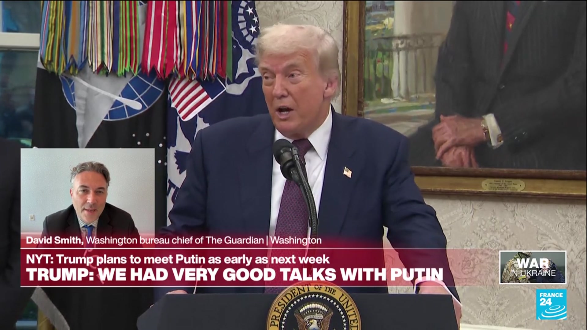 'Video thumbnail for Trump praises progress with Russia following Witkoff meeting with Putin'