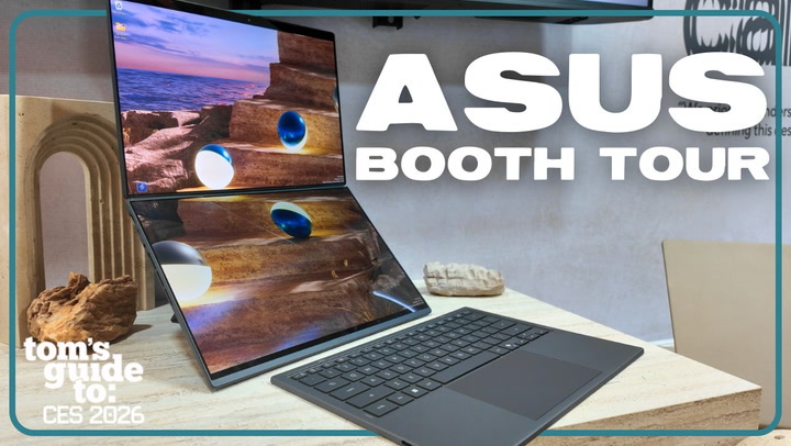 Video thumbnail for Asus CES 2026 Booth Tour | Ultralight Laptops, Dual Screens and More!