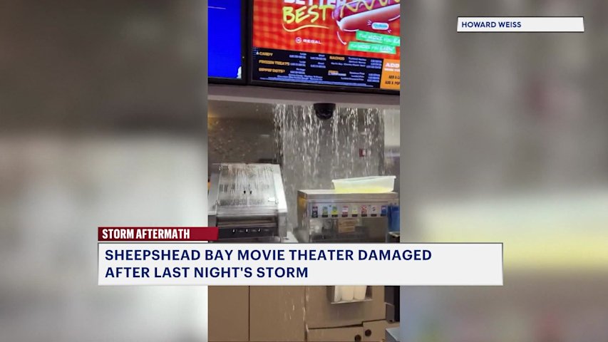 Video thumbnail for Moviegoers caught off guard as rain leaks into Brooklyn theater