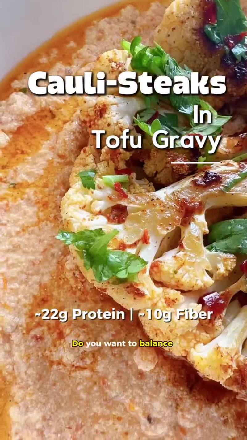 Video thumbnail for Roasted Cauliflower Steaks in Silky Tofu Tomato Gravy