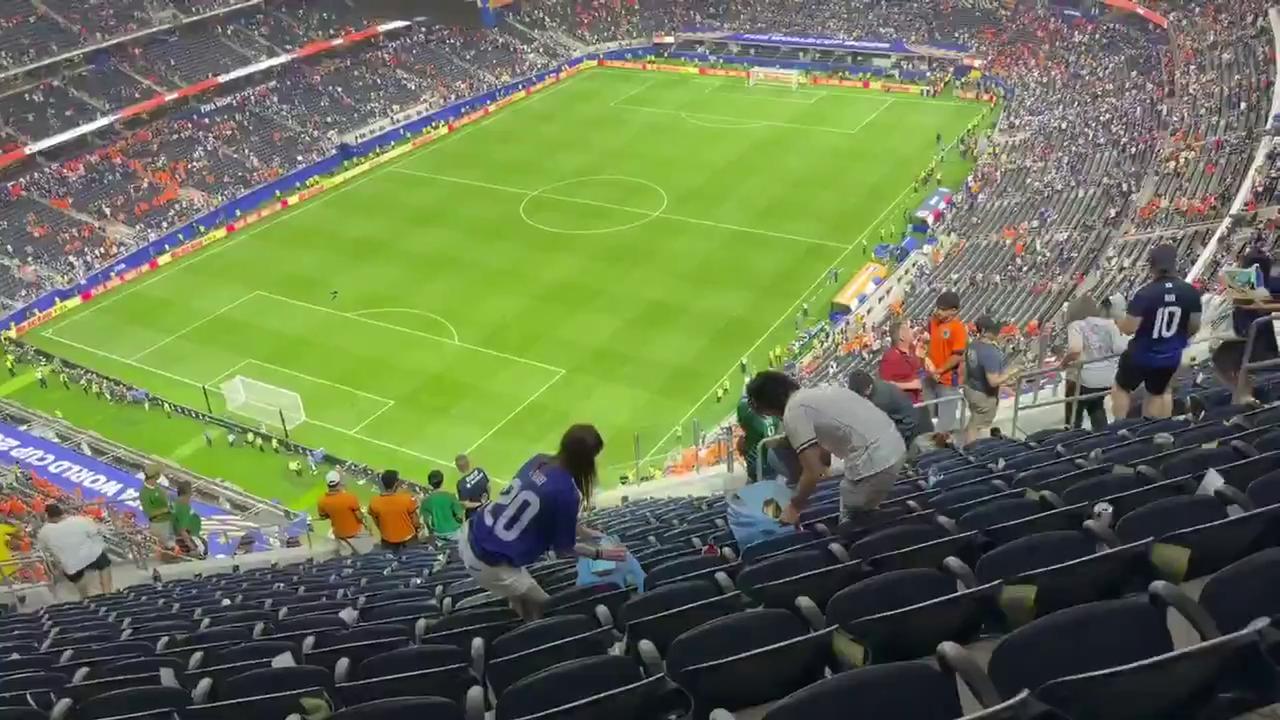 Video thumbnail for World Cup 2026 – US: Japan Supporters Clean Up Dallas Stadium After Netherlands Draw.