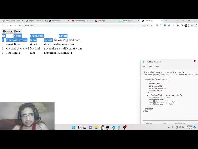 Video thumbnail for Angular 13 Export HTML5 Table to Excel (.XLSX) File and Download it Using xlsx Library in TypeScript