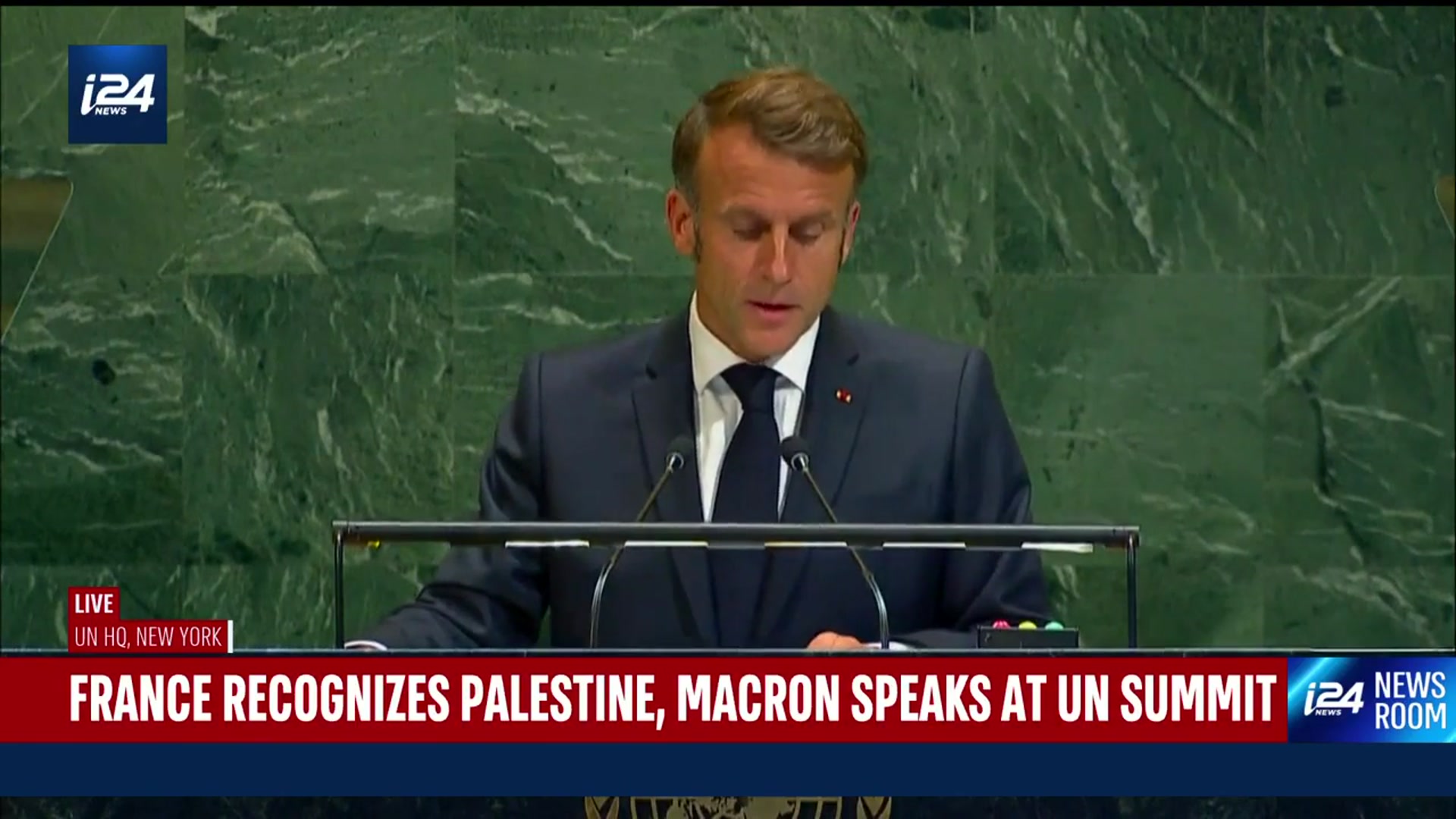 'Video thumbnail for France recognizes Palestine Macron speaks at UN Summit'