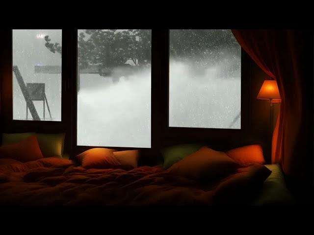 Video thumbnail for In the hut when the storm comes, there is a huge sound of wind and rain outside the window, relax