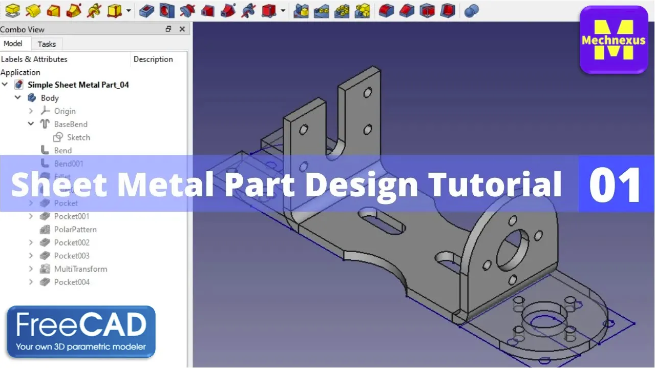 Video thumbnail for Model Sheet Metal Panel in FreeCAD : (Gallery Serial No.6) | FreeCAD | Mechnexus |
