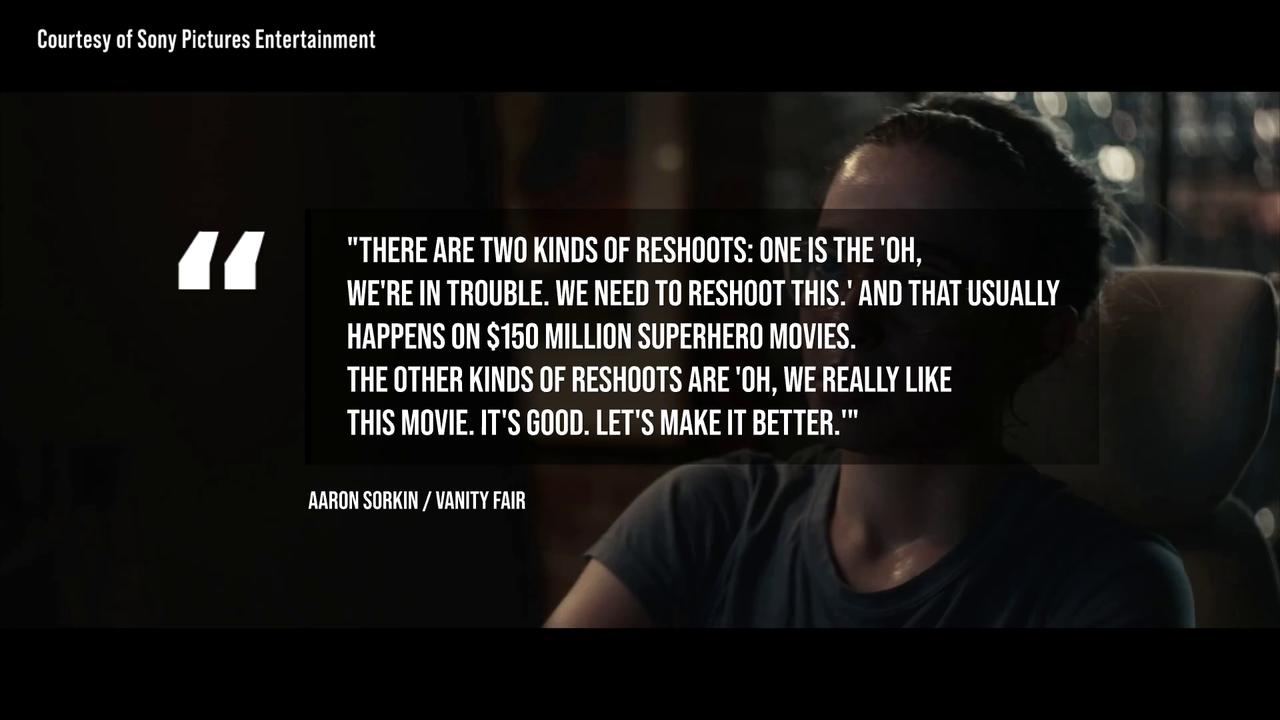 Video thumbnail for Aaron Sorkin insists The Social Reckoning reshoots had nothing to do with response to trailer.