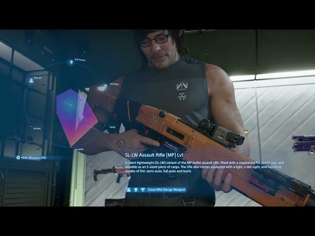 Video thumbnail for Death Stranding 2 - Episode 7: View/Test Weapons | VR Training SL-LW Assault Rifle MP Lvl 1 Gameplay