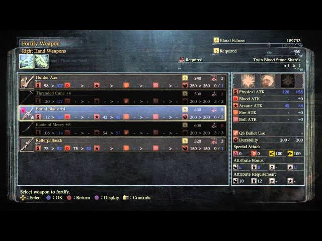Video thumbnail for Bloodborne NG+ - Hunter's Dream: Upgrade Burial Blade to +6 via Gemstones (Workbench Gameplay) PS4