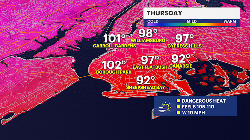 Video thumbnail for HEAT ALERT: Highs could feel near 110 degrees on Thursday in Brooklyn