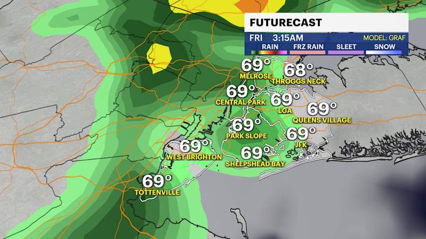 Video thumbnail for Scattered showers and a rumble of thunder overnight in The Bronx
