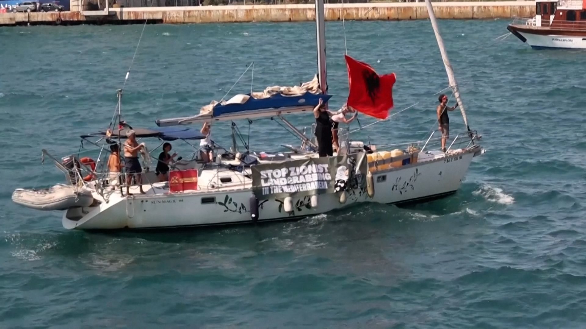 Video thumbnail for Global Sumud Flotilla joins Albania’s anti-resort protest