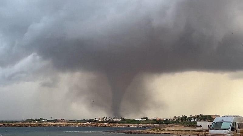 Video thumbnail for Rare waterspouts slam western Sicily, wrecking homes and a school
