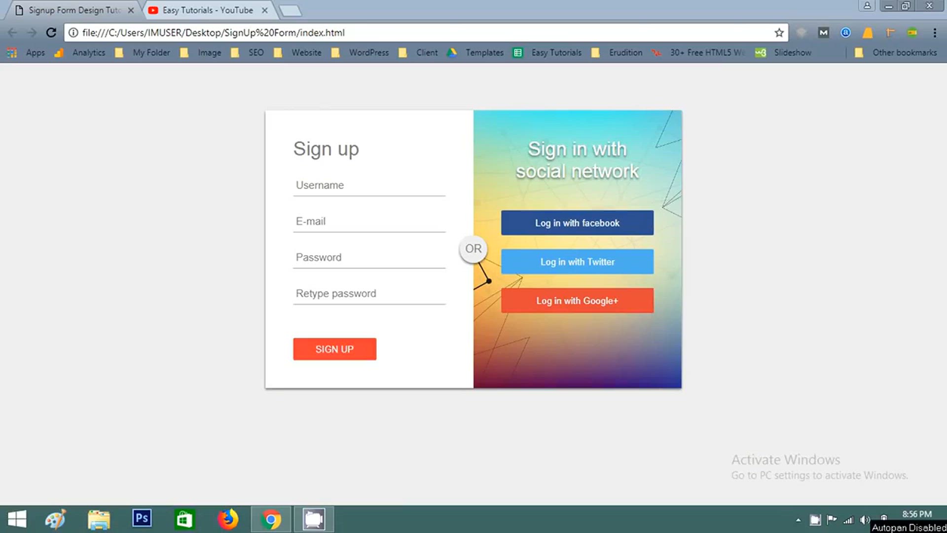 'Video thumbnail for How To Create Signup Form In HTML And CSS _ Registration From _ Social Login'